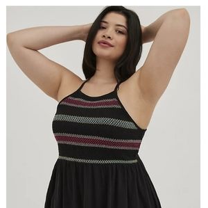 SMOCKED BABYDOLL TANK - COTTON STRIPES BLACK